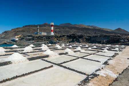 Salt extraction plant with lighthouse at salinas  La Palma - Canary islands.の写真素材