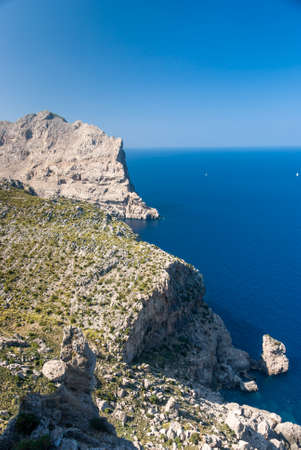 Panoramic view of Cape Formentor and the Mediterranean Sea on a sunny day.の写真素材