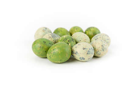 Quail eggs isolated on white background studio shot front viewの写真素材