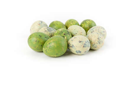Quail eggs isolated on white background studio shot front viewの写真素材
