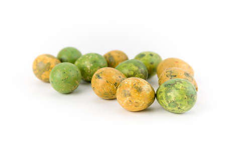 Quail eggs isolated on white background studio shot front viewの写真素材