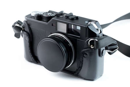 Old vintage rangefinder camera on white background. Studio Shot.の写真素材