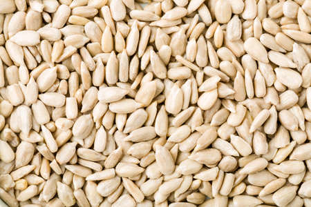 Top view of shelled sunflower seeds background texture. Studio shot.の写真素材