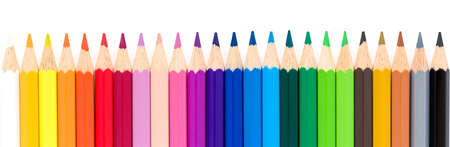 Closeup of color pencils isolated on a white background. Studio Shot. Top Viewの写真素材