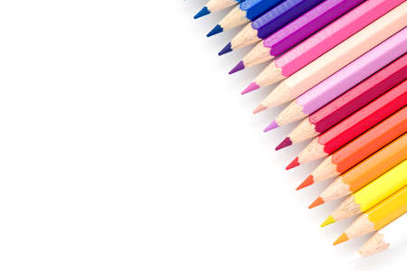 Closeup of color pencils isolated on a white background. Studio Shot. Top Viewの写真素材