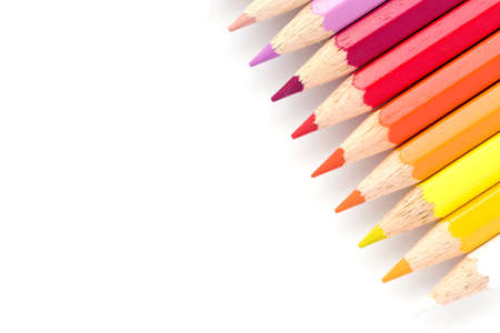 Closeup of color pencils isolated on a white background. Studio Shot. Top Viewの写真素材