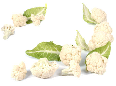 Pieces of cauliflower isolated on a white backgroundの写真素材