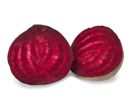 Isolated beet. Two halfs of red beetroot isolated on white background