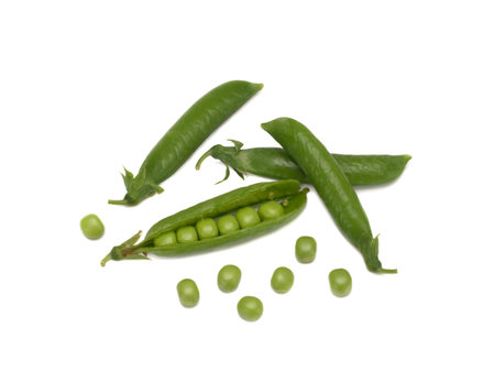 Fresh peas isolated on a white backgroundの写真素材