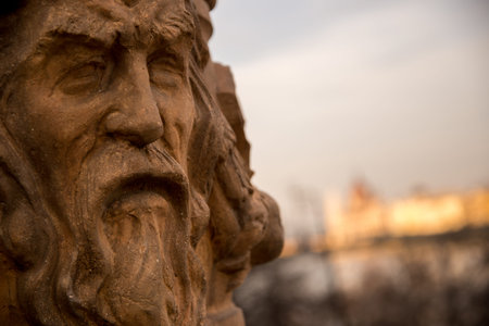 Sclupture sad face with barb  and sky in backgroundのeditorial素材