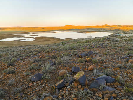 Loxton dam at sunsetの写真素材