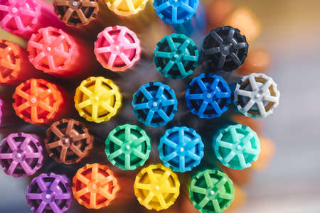 Colorful pencils with plastic cork close upの写真素材