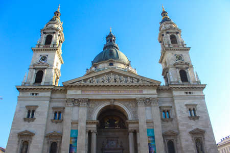 Front view of St. Stephen's Basilica in Budapestの写真素材