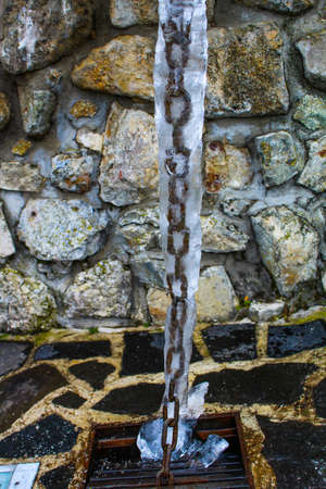 Iron chain covered with frostの写真素材