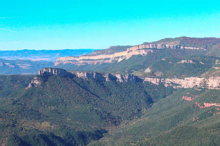 Mountain view from the top of the mountain "El Far", Girona, Catalonia, Spainの写真素材