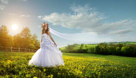 Beautiful bride in the outdoors - idyllicの写真素材