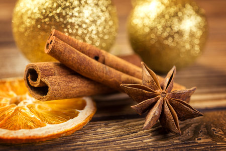 Christmas decoration, anise, cinnamon, dried orange