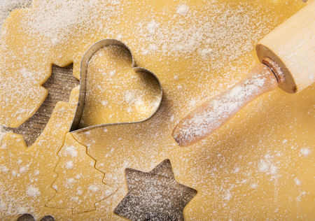 Christmas baking, cookies, rolling pin, spicesの写真素材