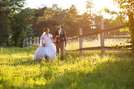 Wedding couple on nature.の写真素材