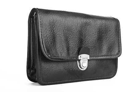Black personal small bag isolated on white backgroundの写真素材