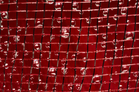 Small bubble and mesh isolated on a red backgroundの写真素材
