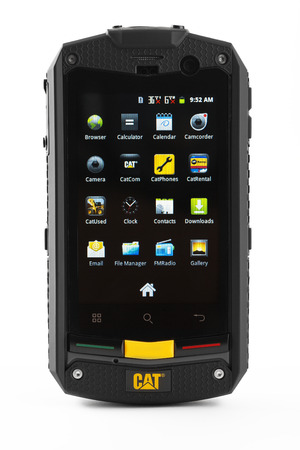 Varna, Bulgaria - March 03, 2013: Cell phone model Cat phone B10 has TFT capacitive touchscreen, 5 MP camera, Qualcomm 800 MHz and Android OS, v2.3.5. The B10 is waterproof, dustproof and is rugged enough to withstand a drop of 1.5M onto a hard surface.のeditorial素材