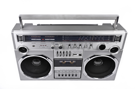 1980s Silver retro radio boom box with isolated on white backgroundの写真素材