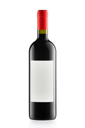 Red wine and a bottle isolated on white backgroundの写真素材