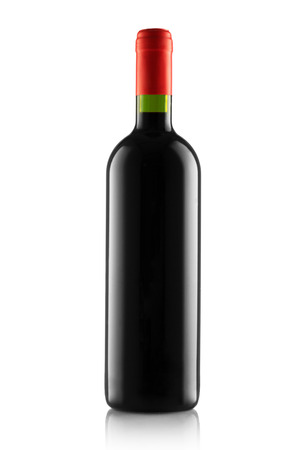 Red wine and a bottle isolated on white backgroundの写真素材