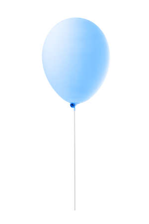Blue flying balloon isolated on white backgroundの写真素材