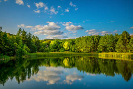 Mountain lake, panoramic viewの写真素材
