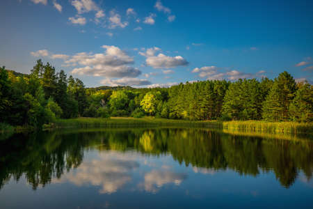 Mountain lake, panoramic viewの写真素材