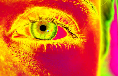  Closeup of a left female eye with long eyelashes. Colors adjusted to achieve popart feeling.の写真素材