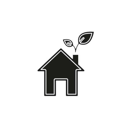 Green house and leaves, eco icon, alternative energy, green environment. Flat pictogram - simple iconのイラスト素材