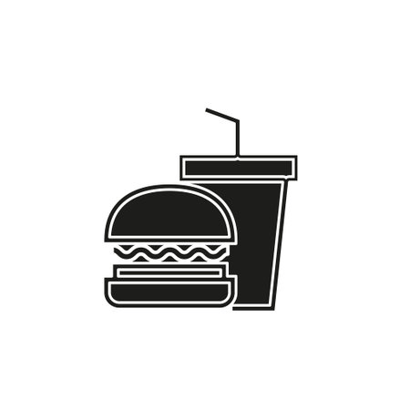 junk food icon - fast food icon - burger sandwich with soda drink. Flat pictogram - simple iconのイラスト素材