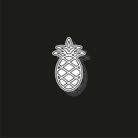 vector pineapple icon, tropical fruit, healthy food. White flat pictogram on black - simple iconのイラスト素材