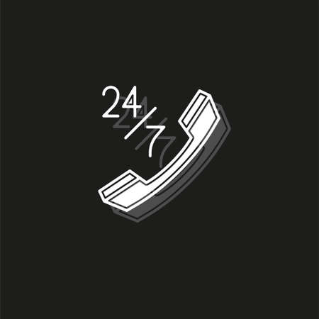 24 7 customer service icon - customer support icon - call center icon. White flat pictogram on black - simple iconのイラスト素材