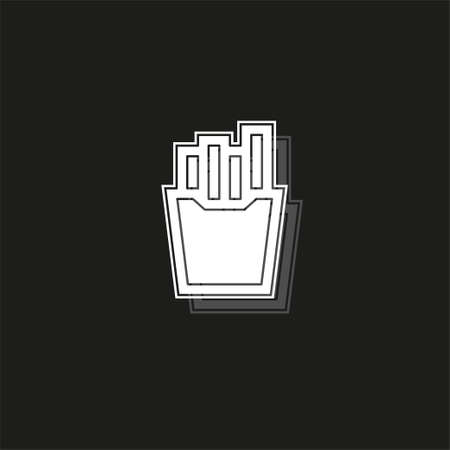 vector french fries box illustration isolated, snack meal. White flat pictogram on black - simple iconのイラスト素材