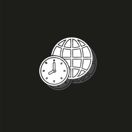 world time illustration, global time map zone symbol. White flat pictogram on black - simple iconのイラスト素材