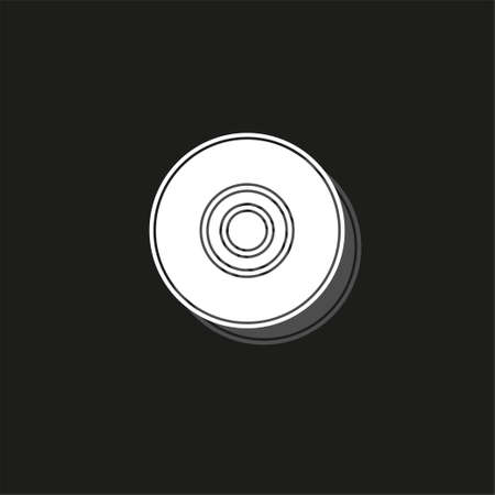 download dvd button - media or music player - multimedia icon vector. White flat pictogram on black - simple iconのイラスト素材