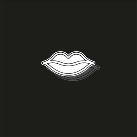 vector lips illustration - kiss icon, red lipstick - love icon. vector mouth. White flat pictogram on black - simple iconのイラスト素材