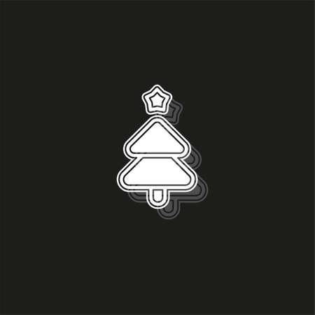 vector Christmas tree illustration - xmas silhouette symbol, winter holiday element isolated. White flat pictogram on black - simple iconのイラスト素材