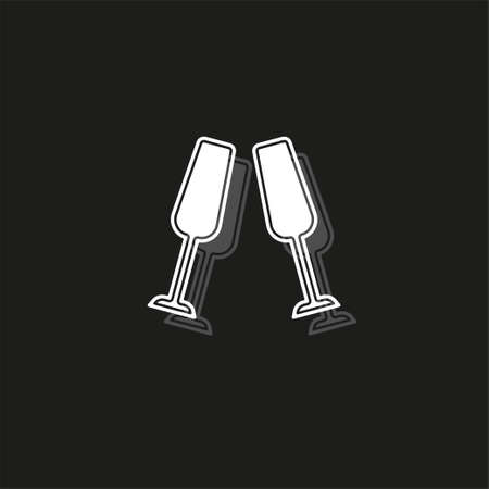 champagne bottle icon - drink alcohol symbol - holiday celebration icon. White flat pictogram on black - simple iconのイラスト素材