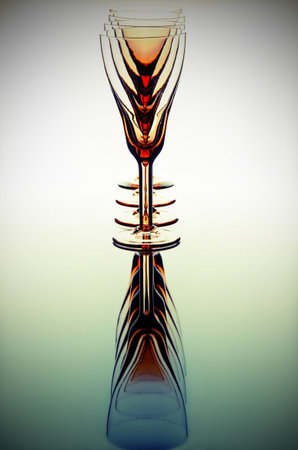 Empty glasses in a row on a varicoloured backgroundの写真素材