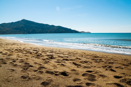 View of the sandy beach Dalyan, Turkeyの写真素材