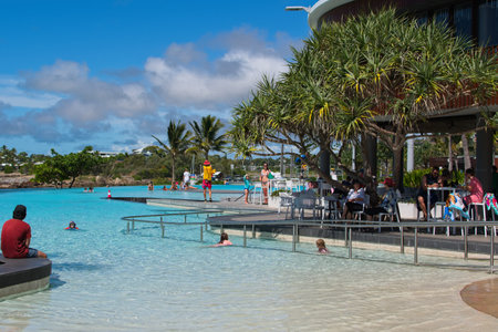 Yeppoon, Queensland, Australia - April 20, 2022: Beautiful swimming lagoon on the beach in Yeppoon, Australiaのeditorial素材