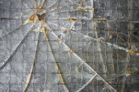 Obvious damage to a reinforced glass.の写真素材