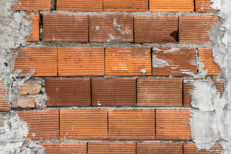 Backdrop of large bricks with irregular layers of concrete.