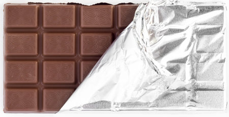 Chocolate tablet. Directly above. Isolated on white background.