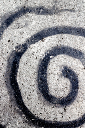 Snake on a rock painted with black spray paint.